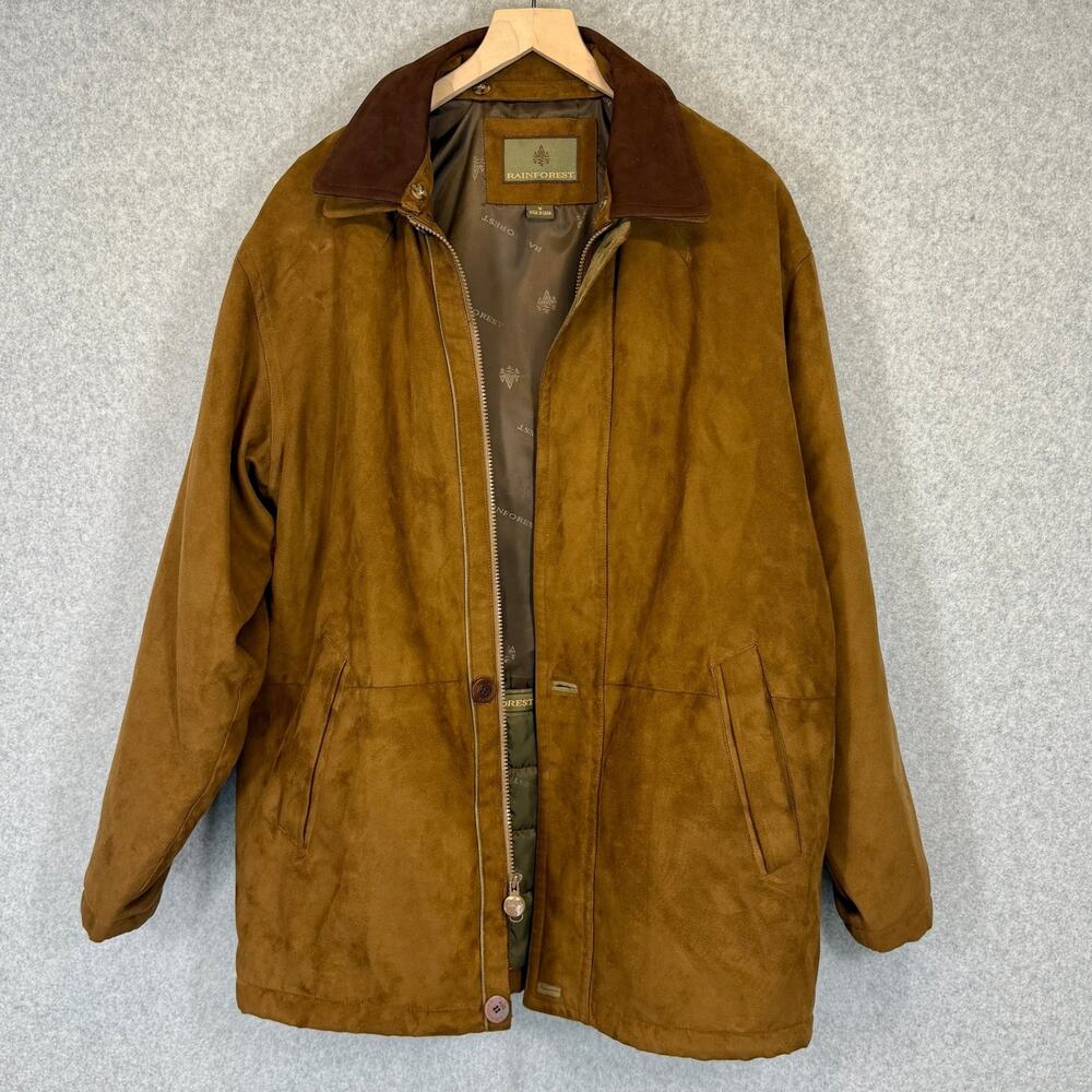 Rainforest Brown Faux Suede Jacket Leather Collar Insulated Coat Mens Medium